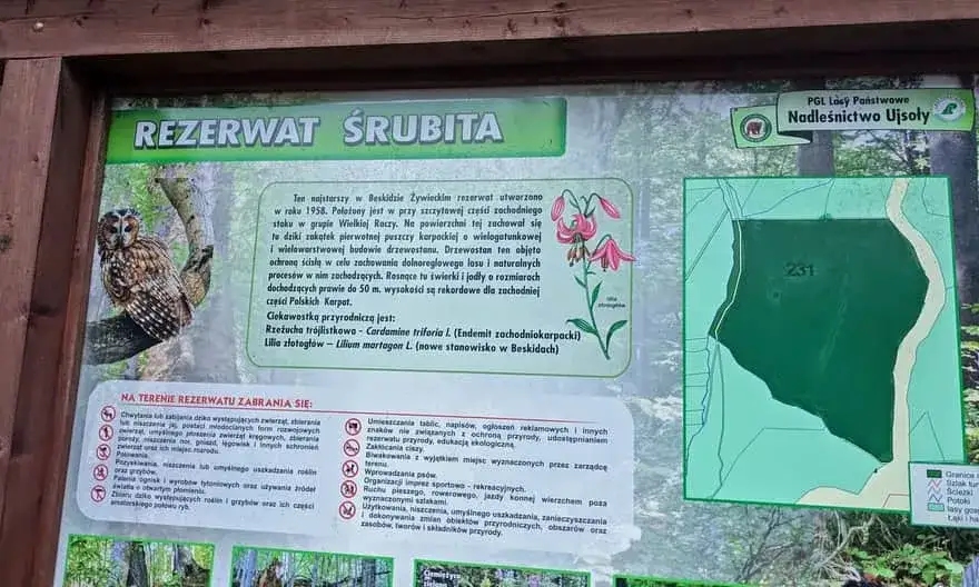 Mapa szlaków Rezerwat Śrubita Beskid Żywiecki